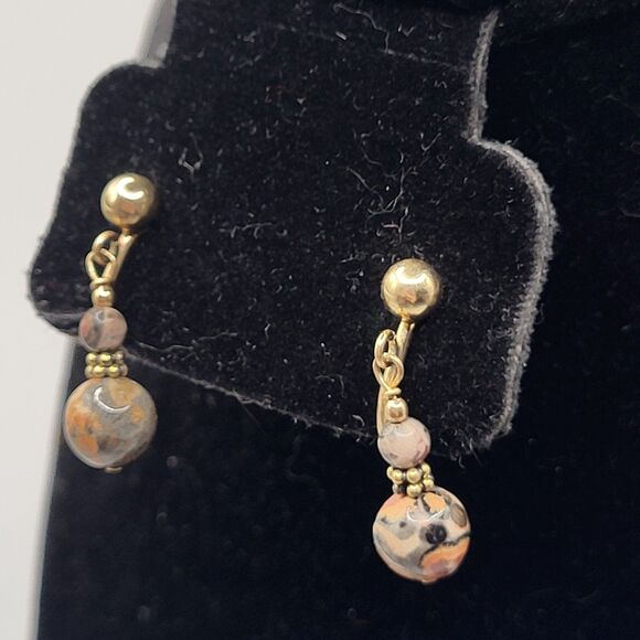 14K Gold Fill Agate Dangle Drop Earrings Clip on 1in - Picture 1 of 5